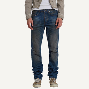 Jean en denim délavé et vieilli coupe slim droite pour homme, taille mi-haute, 100 % coton, style décontracté, pantalon pour l'automne - Product Image 1