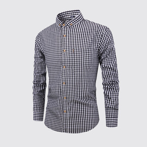 Veste de chemise haute coupe ajustée décontractée pour hommes transfrontaliers automne hiver coton respirant à manches longues <span class=keywords><strong>Plaid</strong></span> teint uni - Product Image 6
