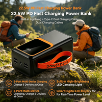 Batterie externe à charge rapide PD 22,5 W avec câbles doubles intégrés, lampe de camping LED, chargeur portable 5 ports, voyage, camping, extérieur