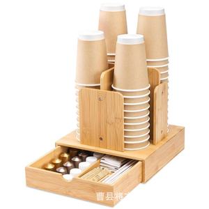 Support de rangement pour tasses à café en bois avec tiroir, porte-gobelets multi-compartiments pour tasses en papier jetables, organisateur de comptoir - Product Image 1