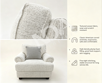 Ensemble de canapés américains élégants à assise profonde, couleur crème, tissu d'ameublement blanc cassé pour grand salon