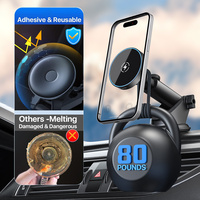 Support de téléphone magnétique pour voiture 15W avec chargeur sans fil Qi à charge rapide, ventouse pour tableau de bord et pare-brise, support de téléphone 2 en 1 pour voiture