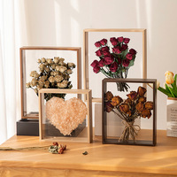 Marco de Fotos Decorativo de Vidrio de Doble Cara con Soporte de Exhibición 3D Hueco para Flores Secas de 3-5 cm