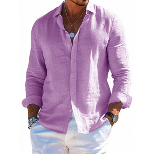 Camisa de Playa de Lino y Algodón para <span class=keywords><strong>Hombre</strong></span>, Nueva Colección Yihong, <span class=keywords><strong>Manga</strong></span> <span class=keywords><strong>Larga</strong></span>, Color Sólido, Estilo Vacacional - Product Image 2