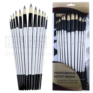 Artis Art Paint Brush com cabelo sintético e Black Brass Virule Pintura Acrílica Artista Brush Set