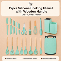 Ensemble de 19 ustensiles de cuisine en silicone avec planche à découper, manche en bois, outils de cuisson antiadhésifs, compatibles lave-vaisselle, ustensiles de cuisine, cadeau
