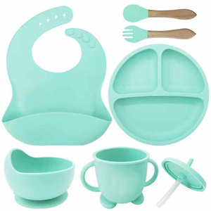 Newsun 아기 용품 및 귀여운 턱받이를 먹는 제품 실리콘 아기 기원 흡입 접시 숟가락 먹이 세트 - Product Image 2