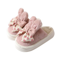 Pantoufles d'Hiver en Gros pour Femmes, à Bout Fermé, Mignonnes à Motifs Dessin Animés, Tendance Mode, Hauteur Augmentée, avec Nœud Doux, Direct Usine