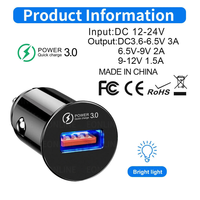 QC3.0 Mini Araç Şarj Cihazı 5V3A Araç Akıllı Tek Portlu Cep Telefonu Şarjı Usb Hızlı Şarj Kutulu