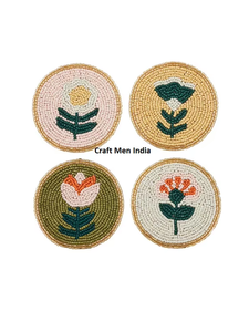 Ensemble de sous-verres décoratifs faits à la main en perles de rocaille pour boissons, sets de table bohèmes colorés, supports de tasses ronds résistants à la chaleur pour la maison - Product Image 5
