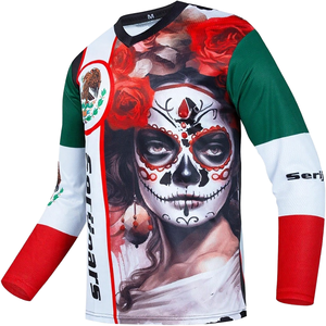 Camiseta de Ciclismo Serij de Manga Larga con Estampado del Día de Muertos Mexicano, Transpirable, Unisex, para Adultos, de Poliéster - Product Image 1
