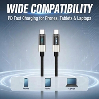 Câble USB-C vers USB-C Justlink 100W en silicone avec affichage LED transparent, charge rapide PD 5A, câble de données pour ordinateur portable et téléphone