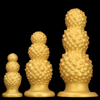 Plug anal extra large en silicone doré avec ventouse, perles de traction filetées, perles de traction Octopus, gros godemiché HMGJ2209