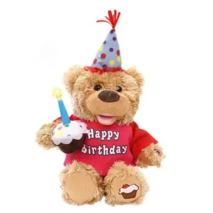 Buon compleanno orsacchiotto con Cupcake incandescente giocattolo musicale di peluche di peluche di peluche