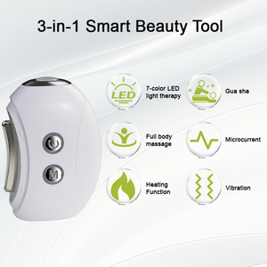 Masseur facial avec lumière LED rouge et 7 couleurs, rouleau Gua Sha en quartz rose avec vibration et chaleur pour la relaxation du <span class=keywords><strong>visage</strong></span> - Product Image 3
