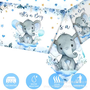 Teddy Bear Baby Shower Party Decorations <b>Tablecloth</b> Plastic <b>Rectangle</b> Blue Watercolor Design Birthday Venue Props - Product Image 4