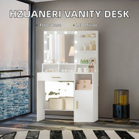 Bureau de toilette moderne Hzuaneri avec miroir éclairé et 10 lumières LED, en MDF, à poser au sol