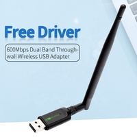 Controlador gratuito 600Mbps USB WiFi BT Adaptador 2 en 1 combo Dongle Banda dual 2,4 GHz y 5GHz LAN inalámbrica con receptor de antena