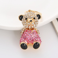 Exquisito y Lindo Llavero de Oso para Mujer, con Incrustaciones de Diamantes, Aleación de Zinc, con Cadena de Metal Moderna, Regalo para Mujer
