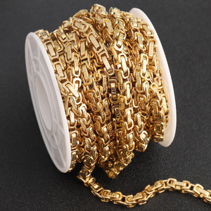 สร้อยข้อมือ/สร้อยคอผู้ชายลายกำแพงเมืองจีน  วัสดุสแตนเลสชุบทอง 18k  แบบโซ่สี่เหลี่ยม  สำหรับทำเครื่องประดับ DIY - Product Image 2