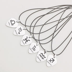 قلادة على شكل نجمة زودياك, قلادة من الفولاذ المقاوم للصدأ بتصميم مخصص 12 علامة زودياك ، قلادة قيثارة مع حبل من الجلد - Product Image 2