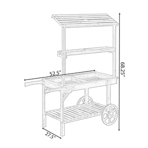 Supports de plantes en bois avec roues pour affichage décoratif Chariot en bois à 2 roues avec étagères pour plantes Chariot de présentoir en bois massif - Product Image 4