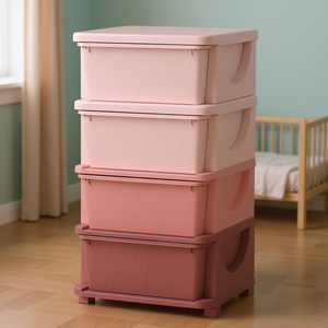 Cassettiera rosa a 4 livelli, unità di stoccaggio in plastica da 30 pollici con cassetti per organizzare i giocattoli dei bambini - Product Image 2