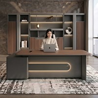 Ensemble de chaise de bureau de direction en forme de L, design moderne minimaliste, pour manager ou superviseur, haut de gamme, nouveau design, éclairage LED, mobilier en bois