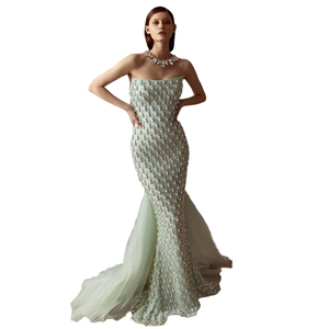 Cape de soirée sirène <span class=keywords><strong>en</strong></span> perles de cristal de luxe <span class=keywords><strong>vert</strong></span> sauge pour femmes élégante robe trapèze <span class=keywords><strong>en</strong></span> dentelle pour les mariages SZ431 - Product Image 1