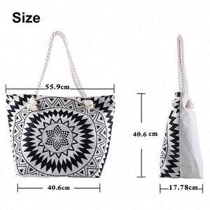 Nouveau sac de plage bohème à imprimé numérique pour l'été, sac de voyage, sac de sport, sac de rangement, sac fourre-tout grande capacité, sac de shopping en toile - Product Image 6