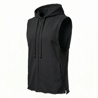 Hoodie Pria Hitam Tanpa Lengan dengan Tali Serut 2 Pcs Poliester/Katun Cepat Kering Sporty Fitness