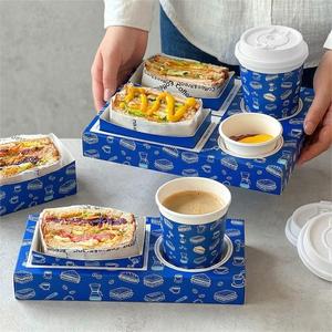 Sandwich Packaging <b>Box</b> with Embedded Thick Egg Toast Packaging Ins Restaurant Coffee Shop Drink Cup Paper Tray - Product Image 1
