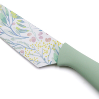 Vente chaude 6 pièces motif de plante pastorale ensemble de couteaux de cuisine revêtement antiadhésif en acier métal PP poignée Sandwich emballage blister
