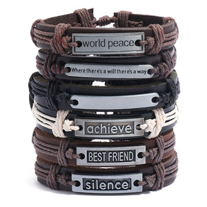 Bracelet en cuir personnalisé à breloques en forme de barre de gravure Croyez <span class=keywords><strong>le</strong></span> meilleur ami <span class=keywords><strong>Courage</strong></span> Croix Foi Pardonnée J'aime Jésus WWJD Bracelet en cuir - Product Image 1