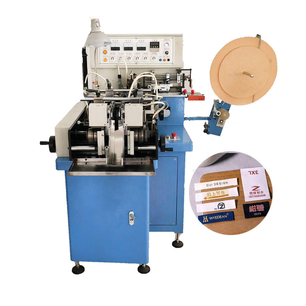 Woven label cut and fold machine garment satin label cutting and folding machine