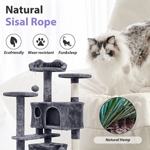 หอคอยต้นไม้แมวไม้หลายระดับศูนย์กิจกรรมแมวในร่มที่มีเสาข่วนโรงละครและคอนโดสำหรับลูกแมวและแมวตัวใหญ่ - Product Image 5