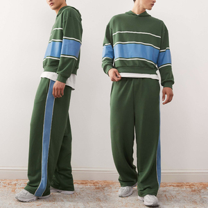 KingSen Street Style Cut and Sewn Striped Hoodie Set Patchwork 2 Piece Tracksuit <b>Comfortable</b> Hoodie With Pants Spring set - Product Image 1