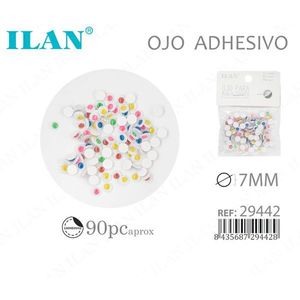 Occhi adesivi Ilan da 7 mm colorati per artigianato e giocattoli, circa 90 pezzi - Product Image 1