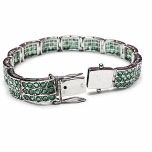 925 Sterling Silver Rhodium Plated Emerald <b>Stone</b> Wide Tennis <b>Bracelet</b> for Women - Product Image 3