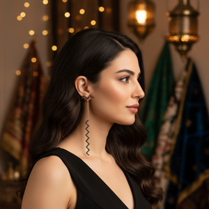 Noir CZ ondulé et Zigzag Design longues boucles d'oreilles en argent Sterling turc en gros bijoux fins faits à la main pour les femmes - Product Image 3