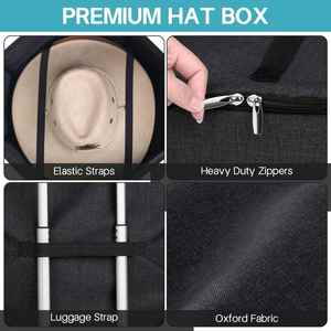 Hat <b>Storage</b> <b>Box</b> Travel Hat <b>Box</b> 17 Inch Hat Carrier Zipper Closure Sunhat Protector Home <b>Storage</b> Lightweight Cowboy Cap Organizer - Product Image 4