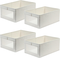 Organisateur de Rangement Pliable pour Placard en Lin avec Fenêtre Visible, Bacs de Rangement pour Jeans et Jouets, Systèmes d'Organisation de Draps pour Placard