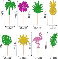 Décorations de cupcakes tropicales, feuilles scintillantes, ananas, fleurs, palmiers, flamants roses, pour baby shower, anniversaire, mariage, fête