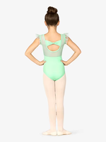 Tenue de danse pour filles, couleur violet clair, manches à volants en mesh, justaucorps de gymnastique respirant à haute élasticité