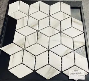 3D Carrara White Diamond Marble Rhombus Mosaic Tile