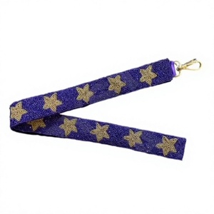 CRYSTAL CRAFT Sangle en ruban violet avec étoiles dorées, accessoire de sac à main vintage et écologique - Product Image 1