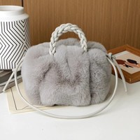 Nouvelle peluche artificielle lapin fourrure mignon citrouille forme femmes fille sac à main vacances nuage Style élégant unique épaule sacs à bandoulière