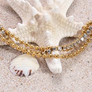 European American Style Retro Stainless Steel Bracelet 18K Gold Plated Three Layer Micro Set Zircon <b>Titanium</b> Steel <b>Chain</b> - Product Image 4