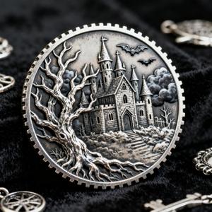 Moneta Commemorativa Personalizzata con Logo Inciso, Design in Stile Gotico, in Lega di Zinco Placcata Argento Anticato, Moneta da Collezione Premium - Product Image 1