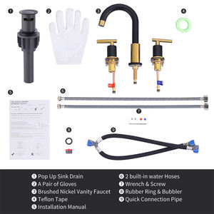 蛇口バスルーム<span class=keywords><strong>2</strong></span>ハンドル黒と金ミキサータップバニティシンク蛇口<span class=keywords><strong>3</strong></span>穴 - Product Image 6